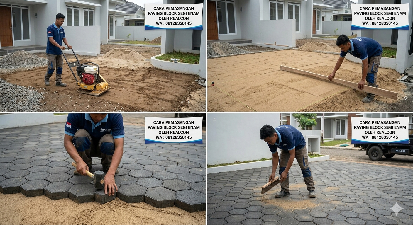 Cara pemasangan paving block segi enam