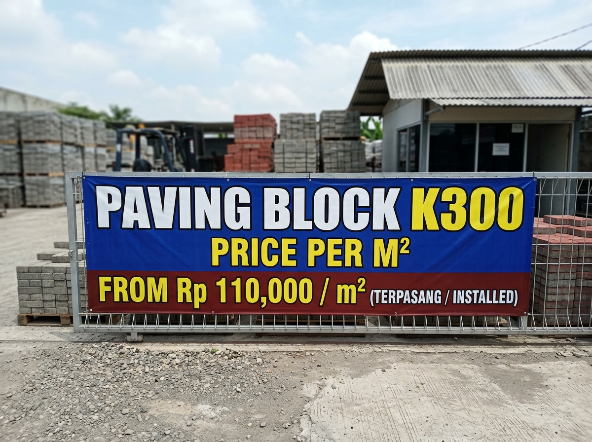 Banner advertising paving block K300 price from Rp 110,000 per square meter installed